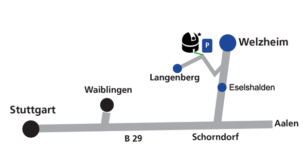 Anfahrt zur Sternwarte Welzheim